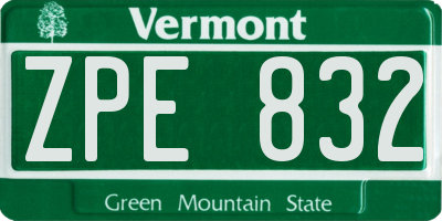 VT license plate ZPE832