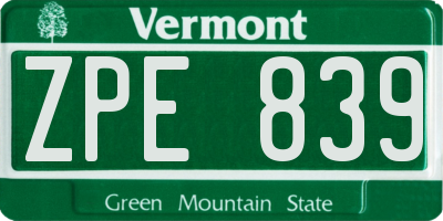 VT license plate ZPE839