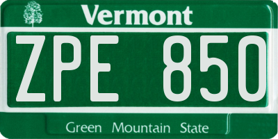 VT license plate ZPE850