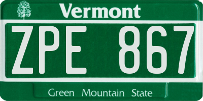 VT license plate ZPE867