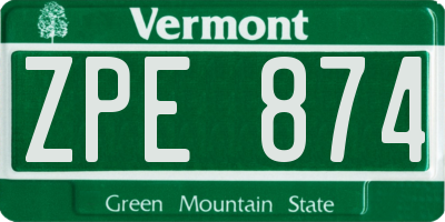 VT license plate ZPE874