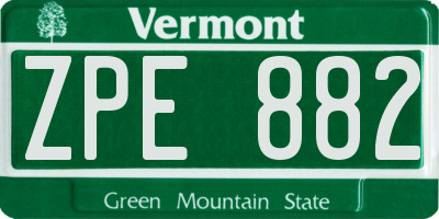 VT license plate ZPE882