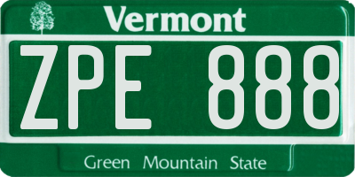 VT license plate ZPE888