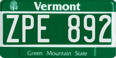 VT license plate ZPE892