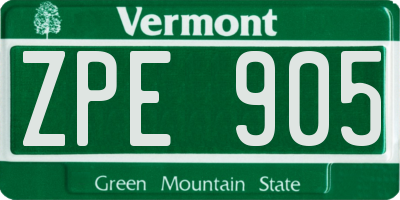 VT license plate ZPE905