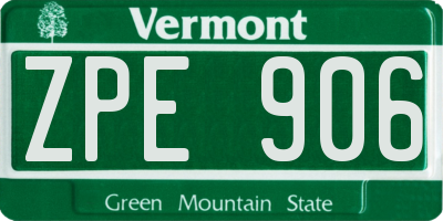 VT license plate ZPE906