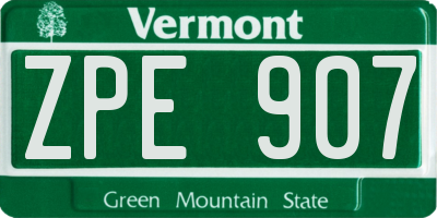 VT license plate ZPE907
