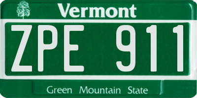 VT license plate ZPE911