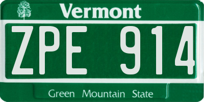 VT license plate ZPE914