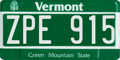 VT license plate ZPE915