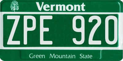 VT license plate ZPE920