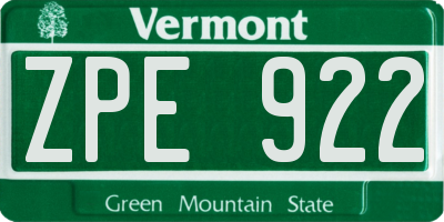 VT license plate ZPE922