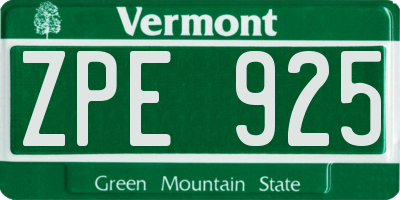 VT license plate ZPE925