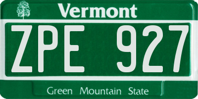 VT license plate ZPE927