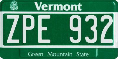 VT license plate ZPE932
