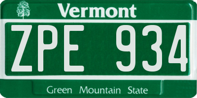 VT license plate ZPE934