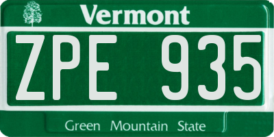 VT license plate ZPE935