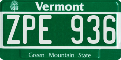 VT license plate ZPE936