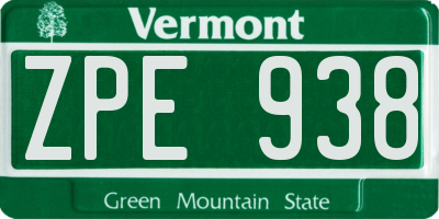 VT license plate ZPE938