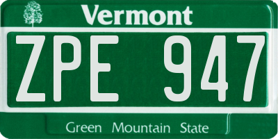 VT license plate ZPE947