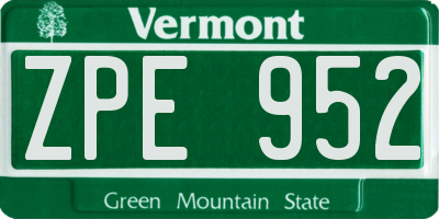 VT license plate ZPE952