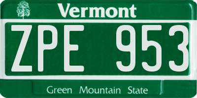 VT license plate ZPE953