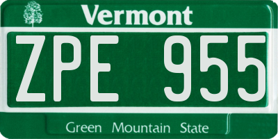 VT license plate ZPE955