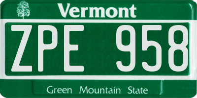 VT license plate ZPE958