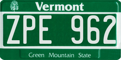 VT license plate ZPE962
