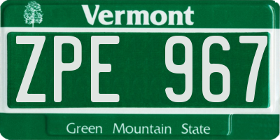VT license plate ZPE967