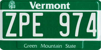 VT license plate ZPE974