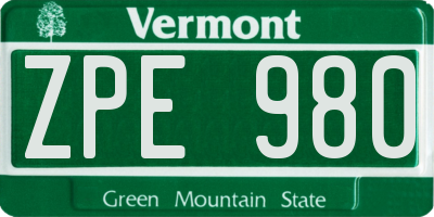 VT license plate ZPE980