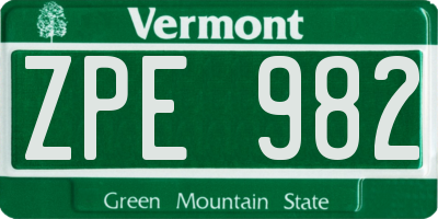 VT license plate ZPE982