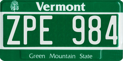 VT license plate ZPE984