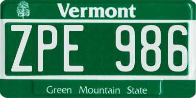VT license plate ZPE986