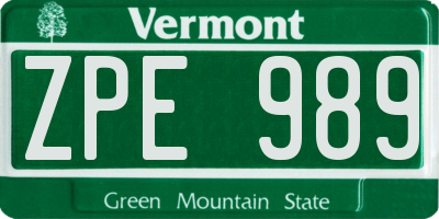 VT license plate ZPE989
