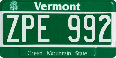 VT license plate ZPE992