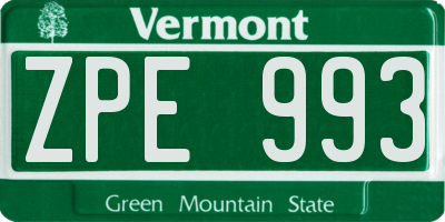 VT license plate ZPE993