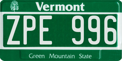 VT license plate ZPE996