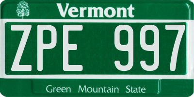VT license plate ZPE997