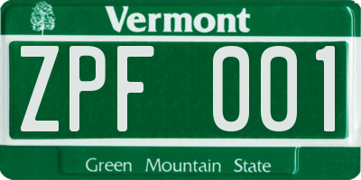 VT license plate ZPF001