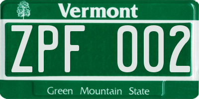 VT license plate ZPF002