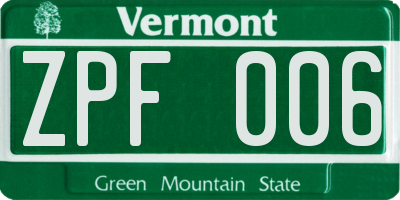 VT license plate ZPF006