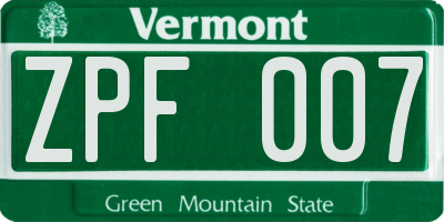 VT license plate ZPF007