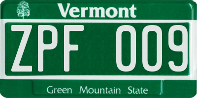 VT license plate ZPF009