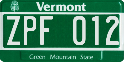 VT license plate ZPF012