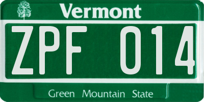 VT license plate ZPF014