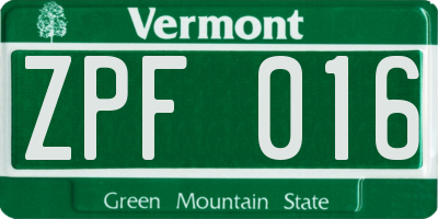VT license plate ZPF016