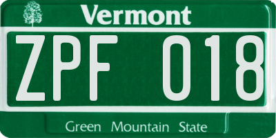 VT license plate ZPF018