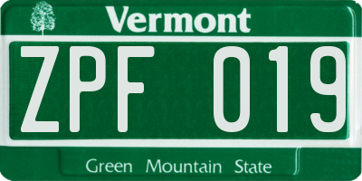 VT license plate ZPF019